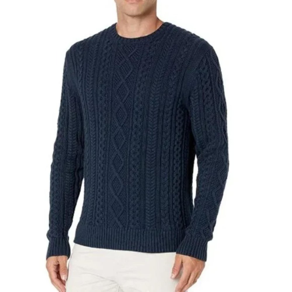 Men's Long-Sleeve 100% Cotton Fisherman Cable Crewneck Sweater